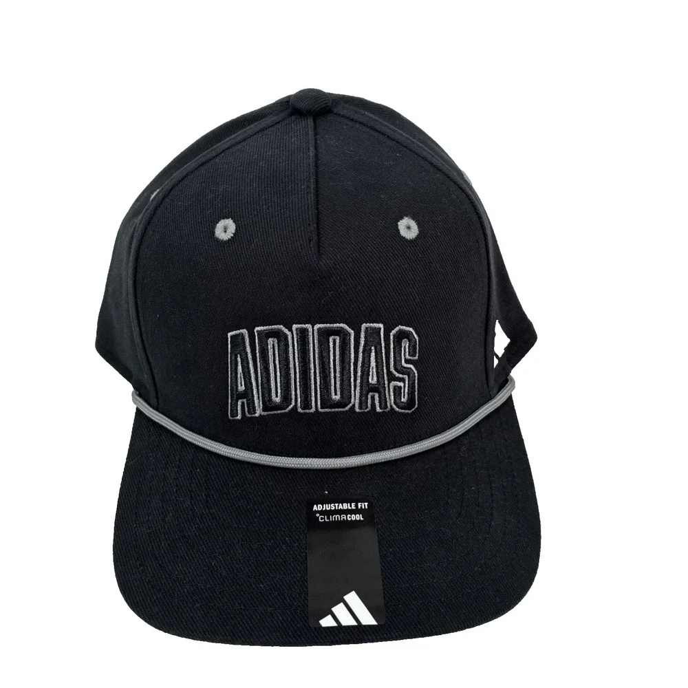 New Mens Adidas SnapBack Adjustable Black Hats Spellout Logo NWT